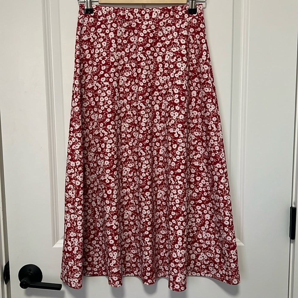 Shein Girls Floral red and white Midi Skirt size 11-12
